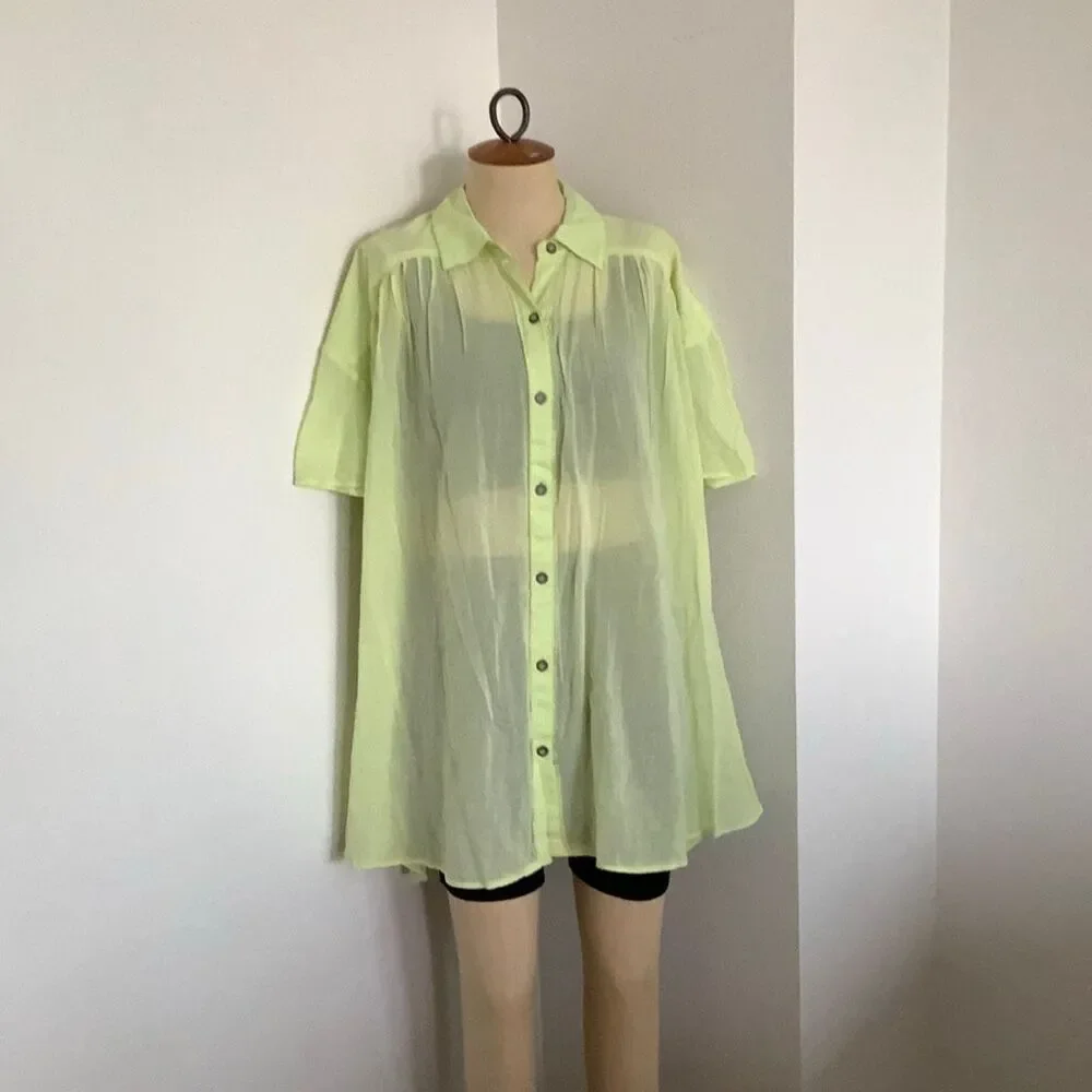 Free People Oversized Sheer Shirt Size M